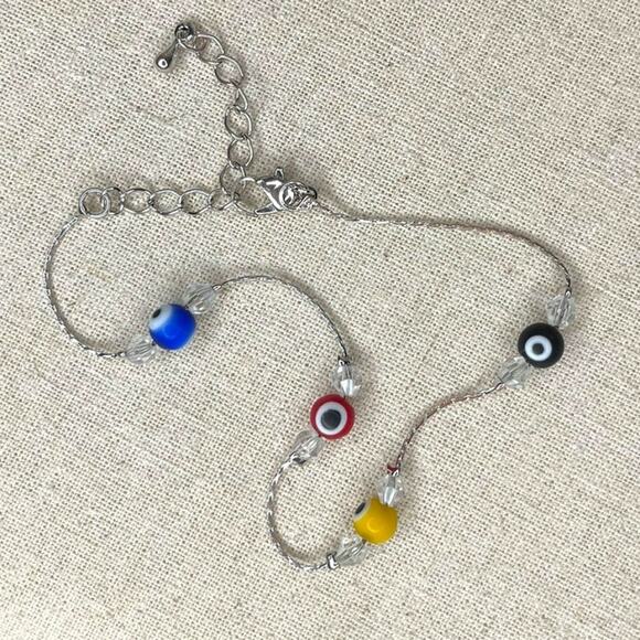 Evil Eye Anklet Silver Tone with Lobster Claw Clasp 10.5" - Picture 5 of 5